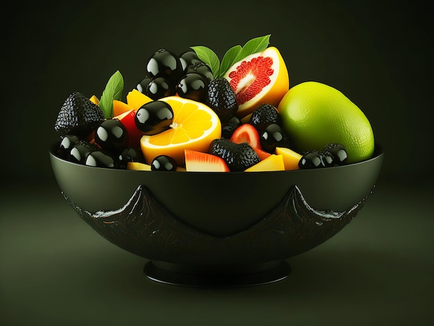 Overvloed aan sappig fruit Black Fruit Bowl Generative Ai