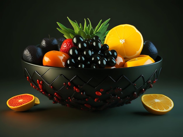 Overvloed aan sappig fruit Black Fruit Bowl Generative Ai