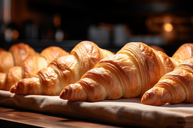 Overvloed aan schilferige croissants in een charmante bakkerij