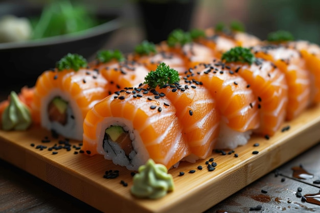 Overvloed aan sushi op houten plank