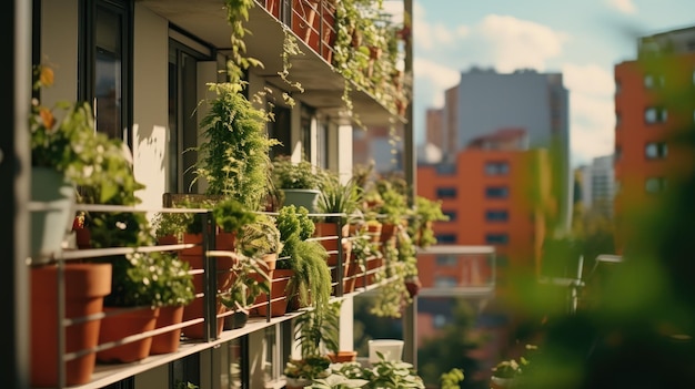 Overvloedig balkon gevuld met bloeiende planten Aardedag