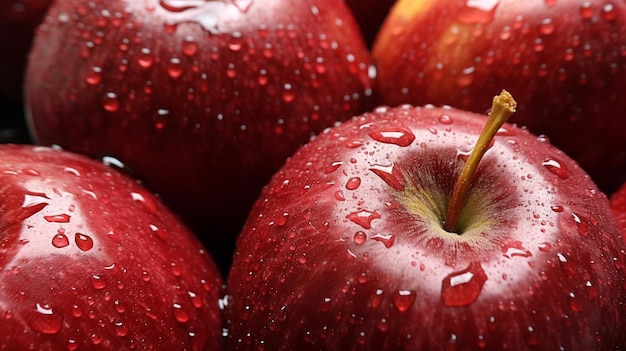 Overvloedige appel oogst Close-up van glinsterende natte en rijpe rode appels versierd met Dewy Wa