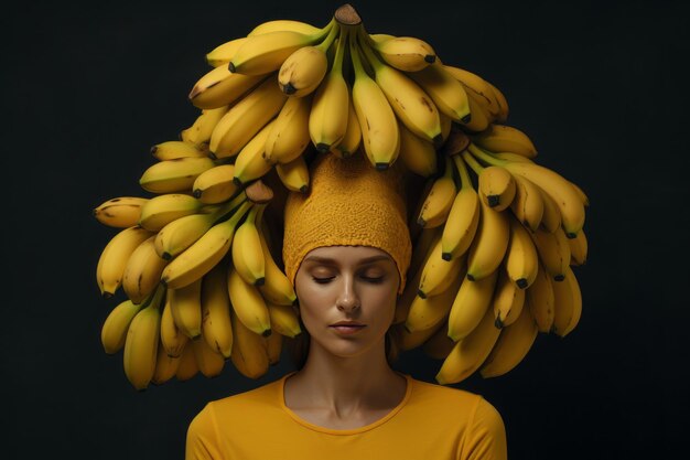 Overvloedige oogst Een prachtige oogst Vrouw die rijpe bananen op haar hoofd balanceert ar 32