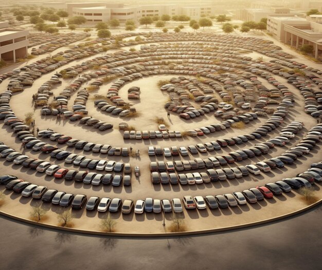 Foto overvolle parkeerplaatsen met auto's die manoeuvreren voor ruimte