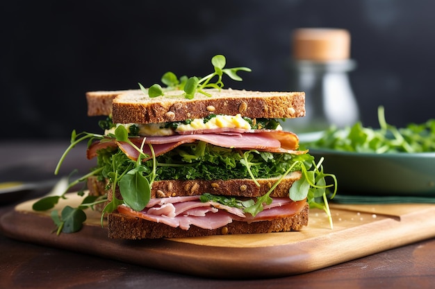 Overvolle sandwich met gerookte ham en verse groenten