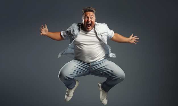 Overweight man in casual outfit in studio shot