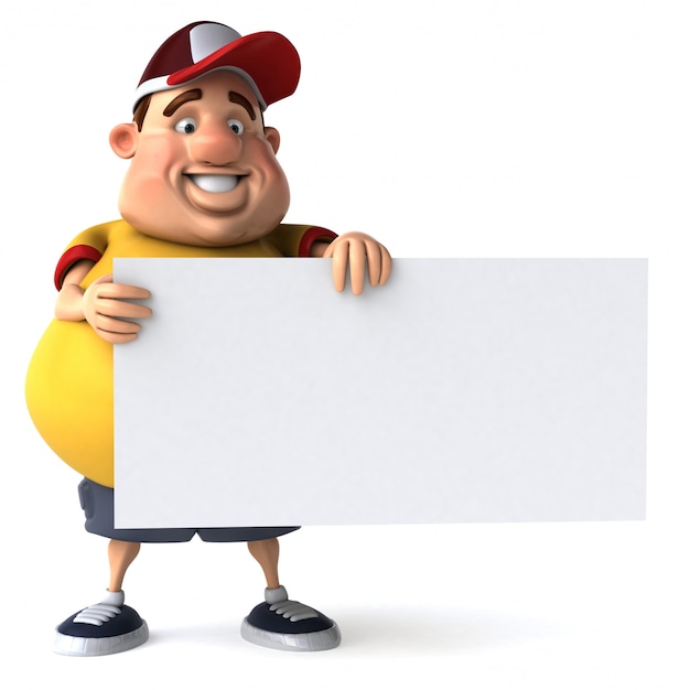 Overweight man with large blank poster or placard