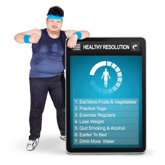 Photo overweight person and healthy resolutions app