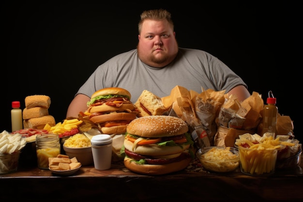 Overweight problem poor diet calorieladen food fast food cheeseburger burger fat woman obese persona high calorie quick food motivation to eat righ fatty foods dieting new life