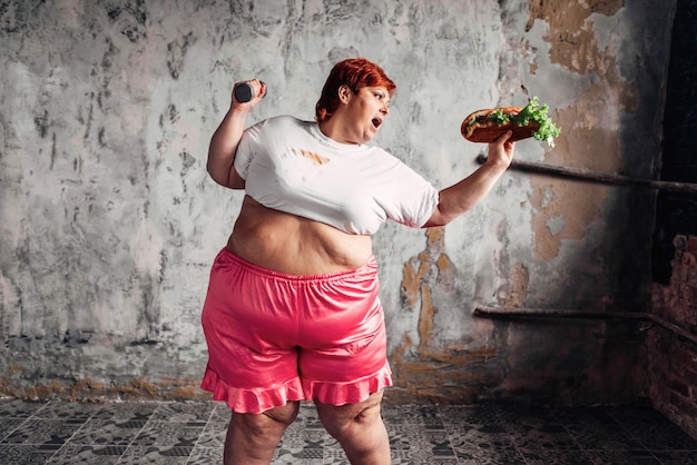 Overweight woman, fight against obesity concept