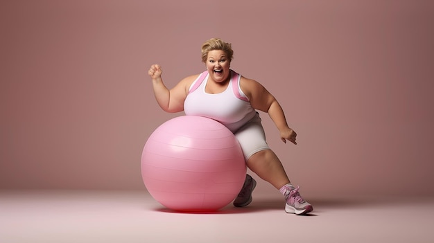 Overweight woman in sport outfit in studio shot