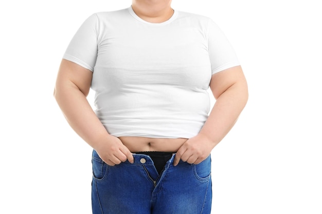 Overweight woman on white background