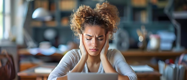 Foto studente sopraffatto che affronta lo stress in mezzo al caos dello studio concetto gestione del tempo strategie di studio sollievo dallo stress auto-cura sfide accademiche