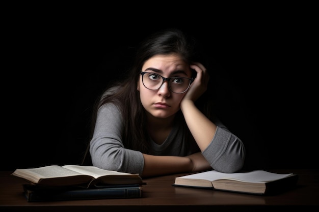 Overwhelmed student with a burdened expression deep in thought