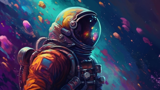 Overwhelming depict of an space pioneer in a colorful bubbles universe on a unmistakable planet AI Generated