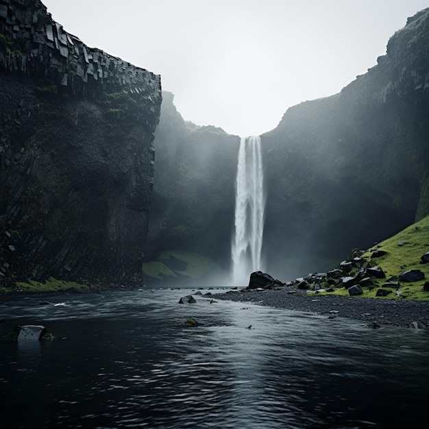 Overwolkte Cascade Moody waterval landschap