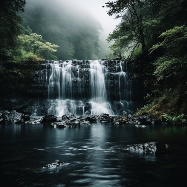 Overwolkte Cascade Moody waterval landschap