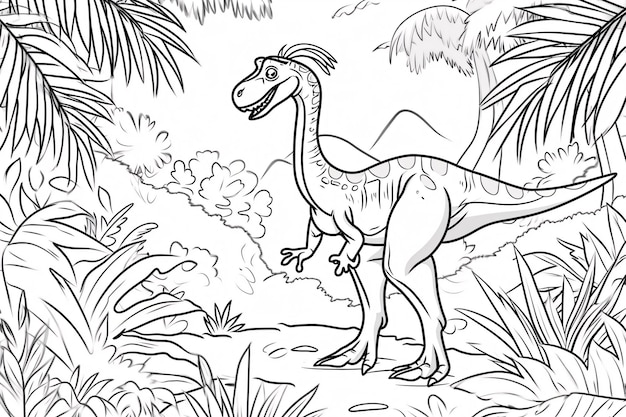 Oviraptor Dinosaurus Zwarte Witte Lineaire Doodles Lijnkunst Kleurblad Kinderen Kleurboek