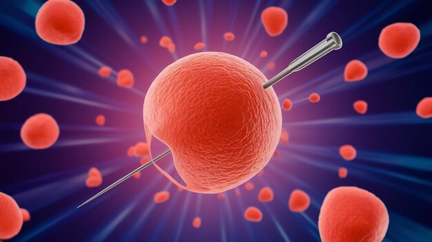 Ovum with needle for artificial insemination or in vitro fertilization