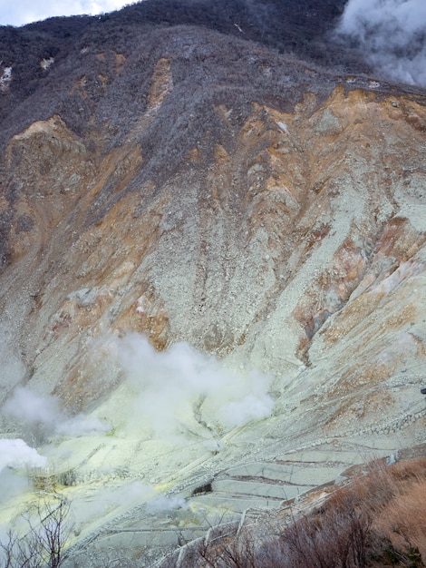 Owakudani is geothermal valley with active sulfur vents and hot springs in Hakone.