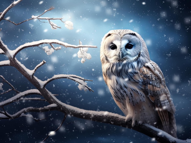 Owl amidst the blizzard of winter night