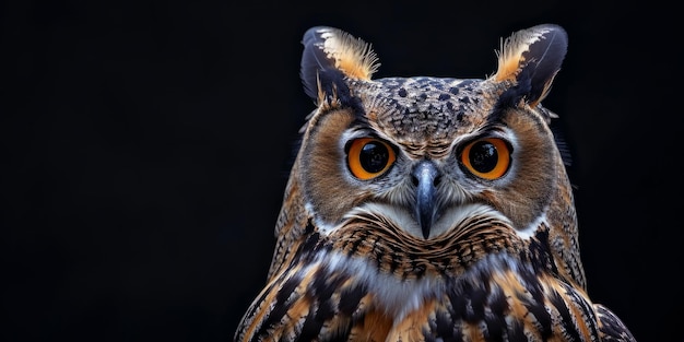 owl on a black background closeup portrait Generative AI