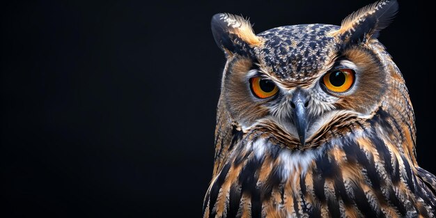 owl on a black background closeup portrait Generative AI