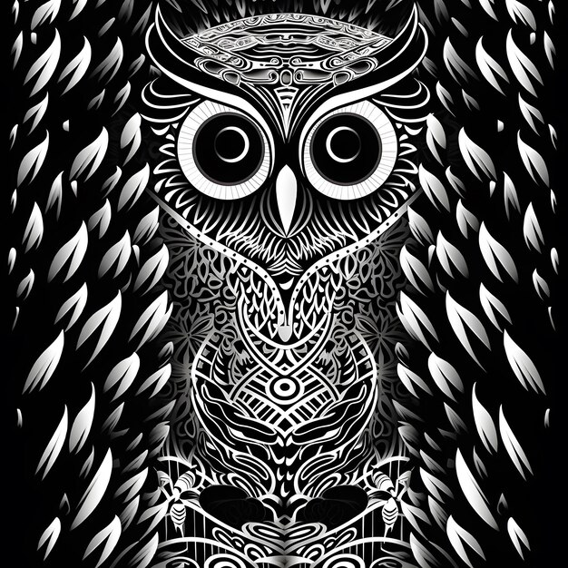 Owl on a black background pattern