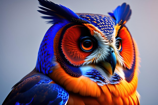 Owl in blue and orange colors