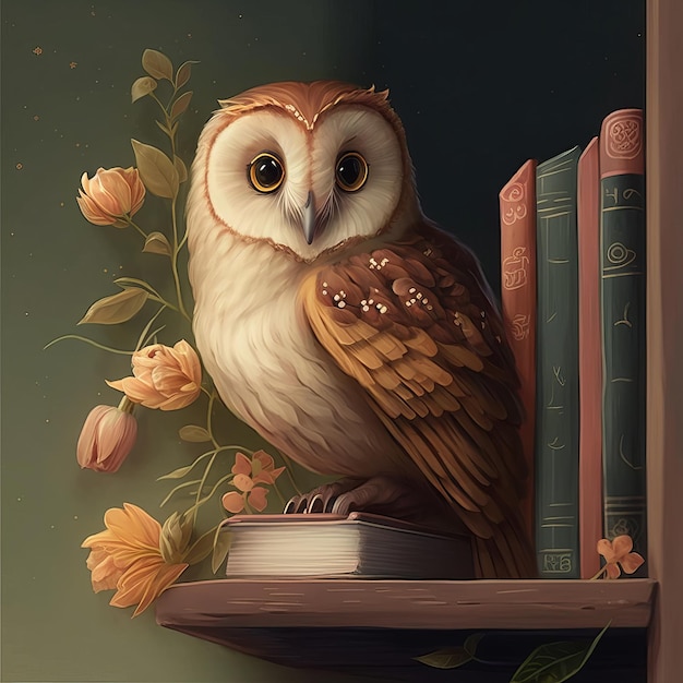 owl on books Generative AI