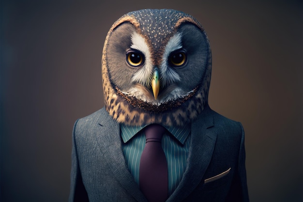 Owl in business suit in office boss