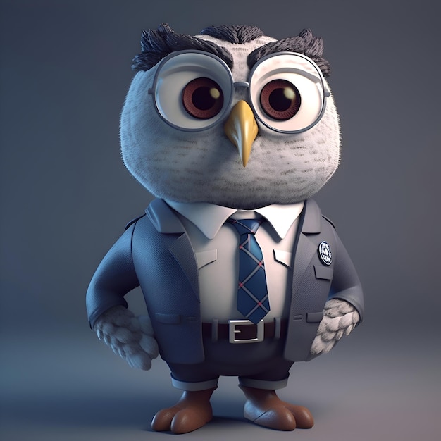 Owl in business suit and tie 3D Rendered Illustration