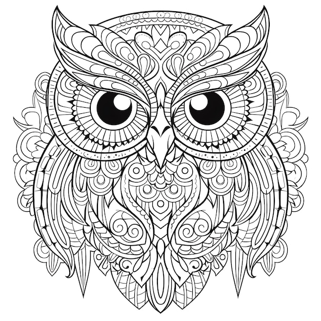 Photo owl clean line coloring page for adults