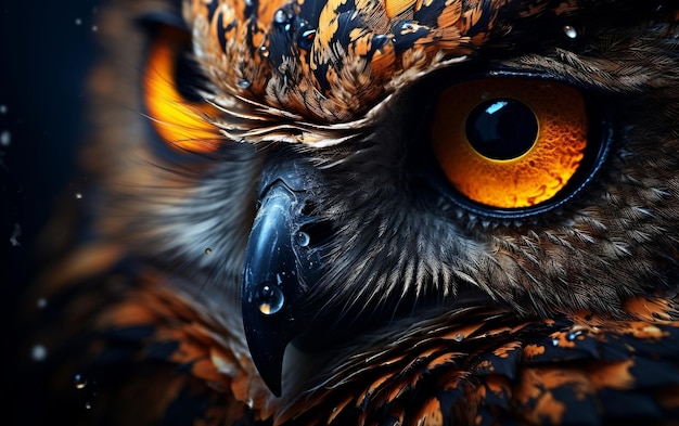 Owl CloseUp met oranje ogen Generatieve AI