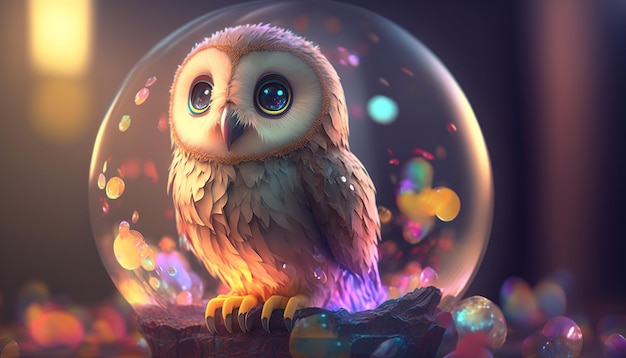 A owl cute adorable baby made of crystal glowing Ai generated art