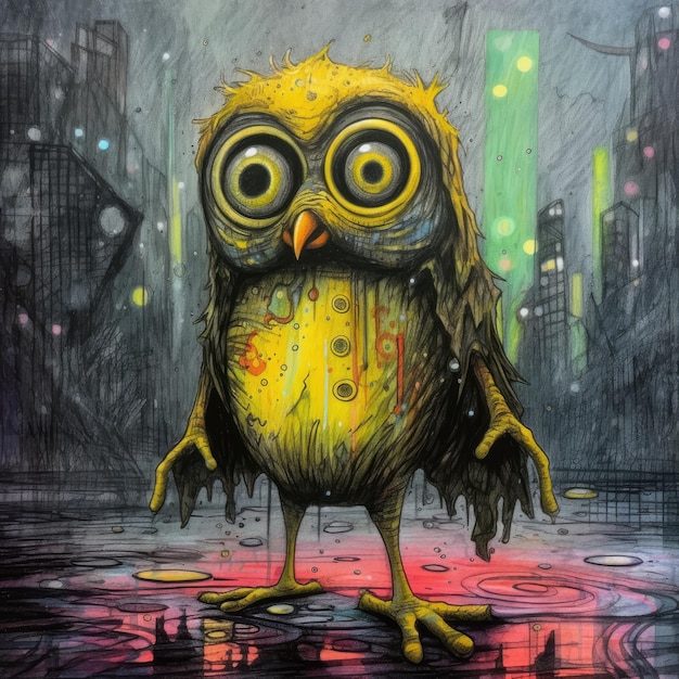 owl cute monster emo cartoon character tshirt design printable art book tattoo sketch