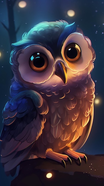 Owl on a dark background with lights