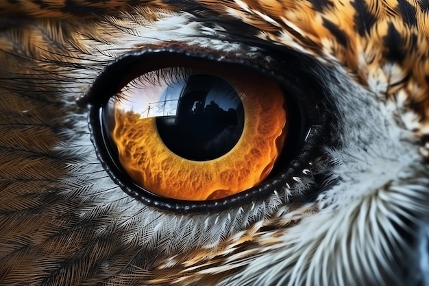 Owl Eye detailed view of its piercing nocturnal eye