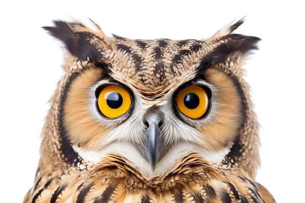 Owl Face Shot geïsoleerd op witte achtergrond Generatieve AI