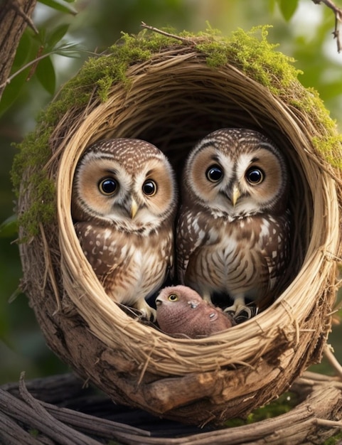 Owl family in the nest