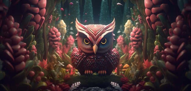 Photo an owl in a flower garden