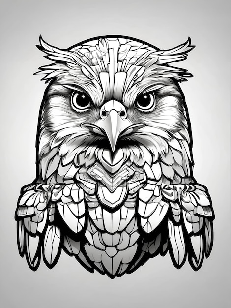 Photo an owl has horns head has a large beak falcon head 2d logo cute style coloring pages in vector art