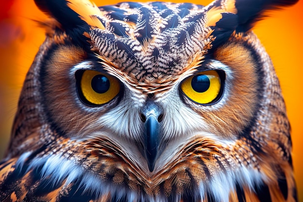 Photo owl headshot with closeup of face