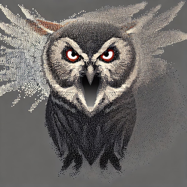 Owl isolated from low poly wireframe on dark background