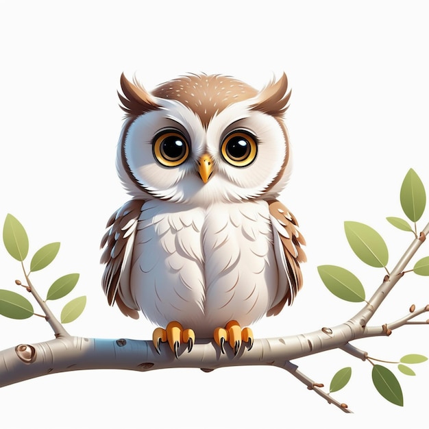 Owl isolated on white background Cute cartoon character 3d rendering