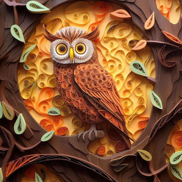 Owl kleurrijke 3D papierkunst illustratie beeld AI gegenereerde kunst