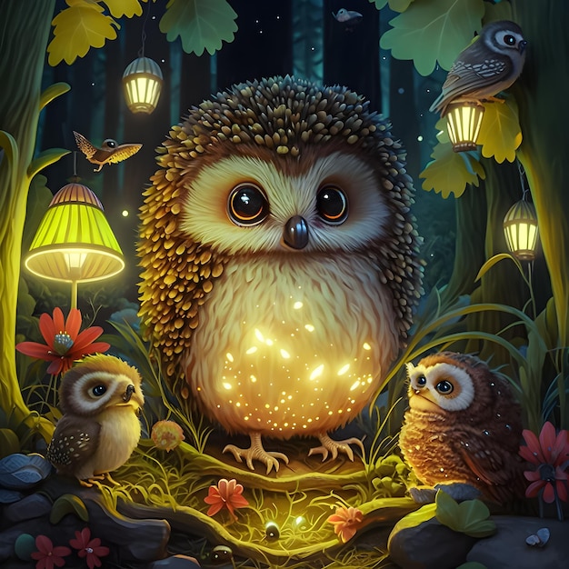 Owl and the light of the moon