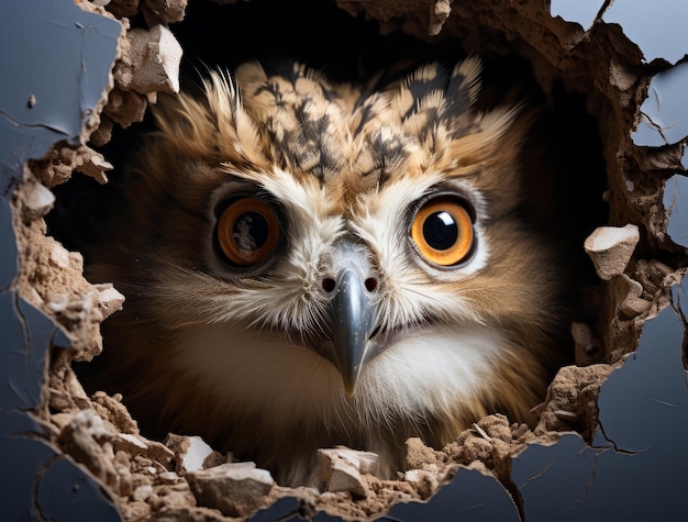 Owl looking through hole