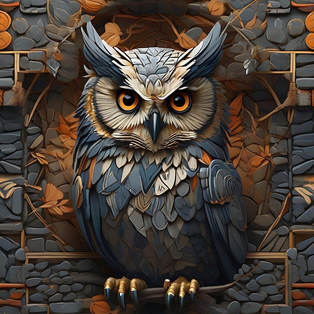 owl made out of slate stones AI