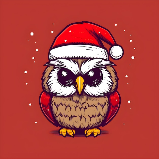 Owl mascot in red santa hat